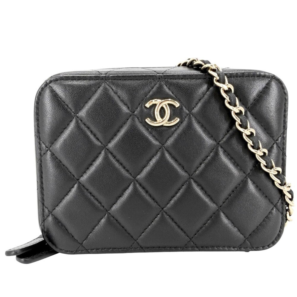 Chanel Matelassé Chain Shoulder Bag for Women, Coco Mark, Lambskin, Black, Go...